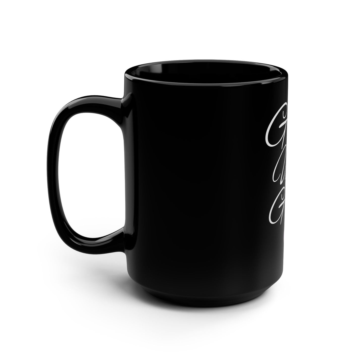 Grace Upon Grace Black 15oz Mug — Inspirational Script Coffee Cup with Heart