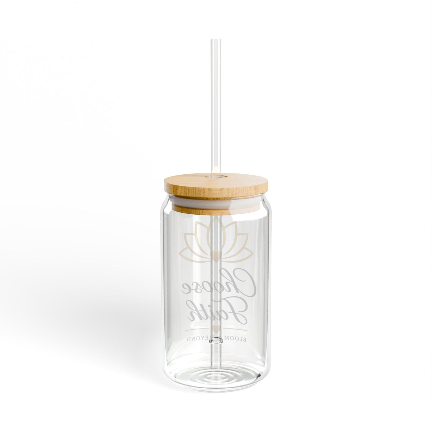 Choose Faith 16oz Glass Sipper with Bamboo Lid & Straw — Inspirational Lotus Design