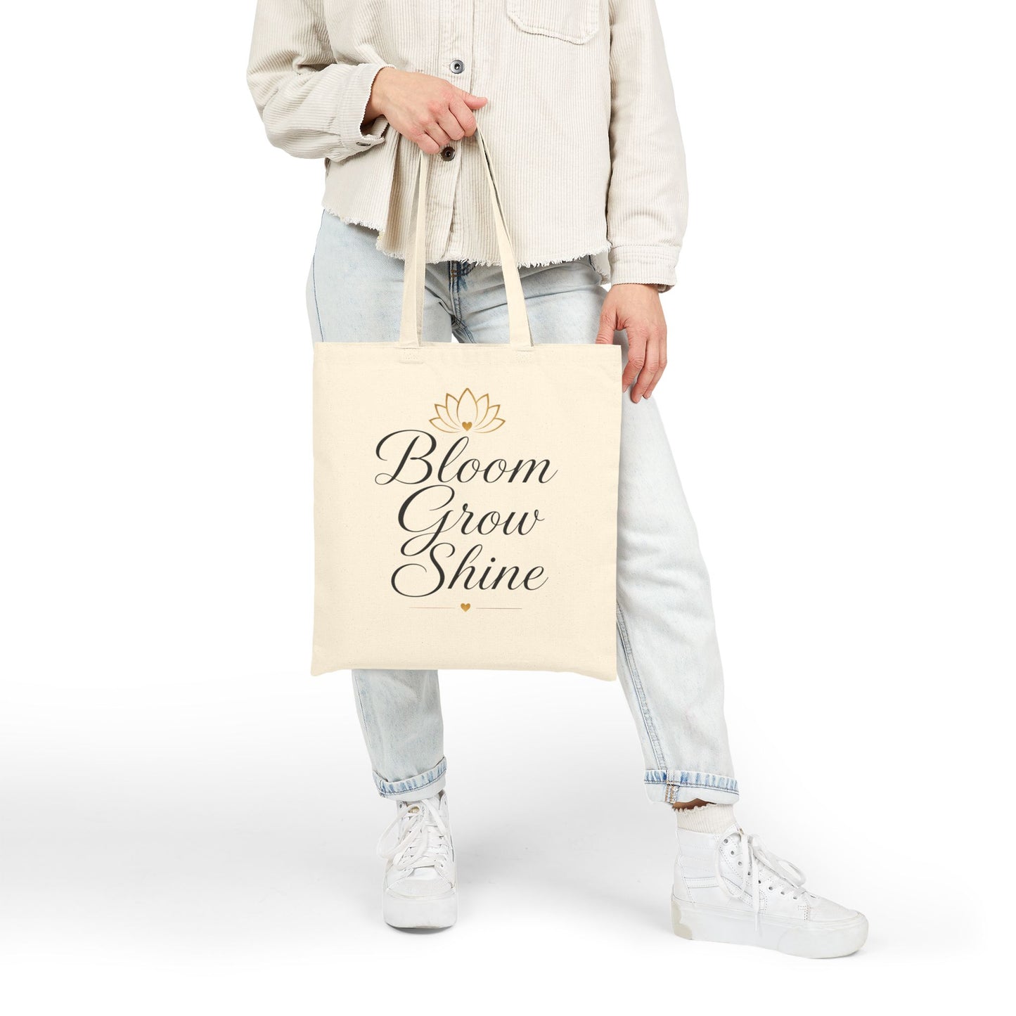 Bloom Grow Shine Canvas Tote Bag — Inspirational Cotton Tote