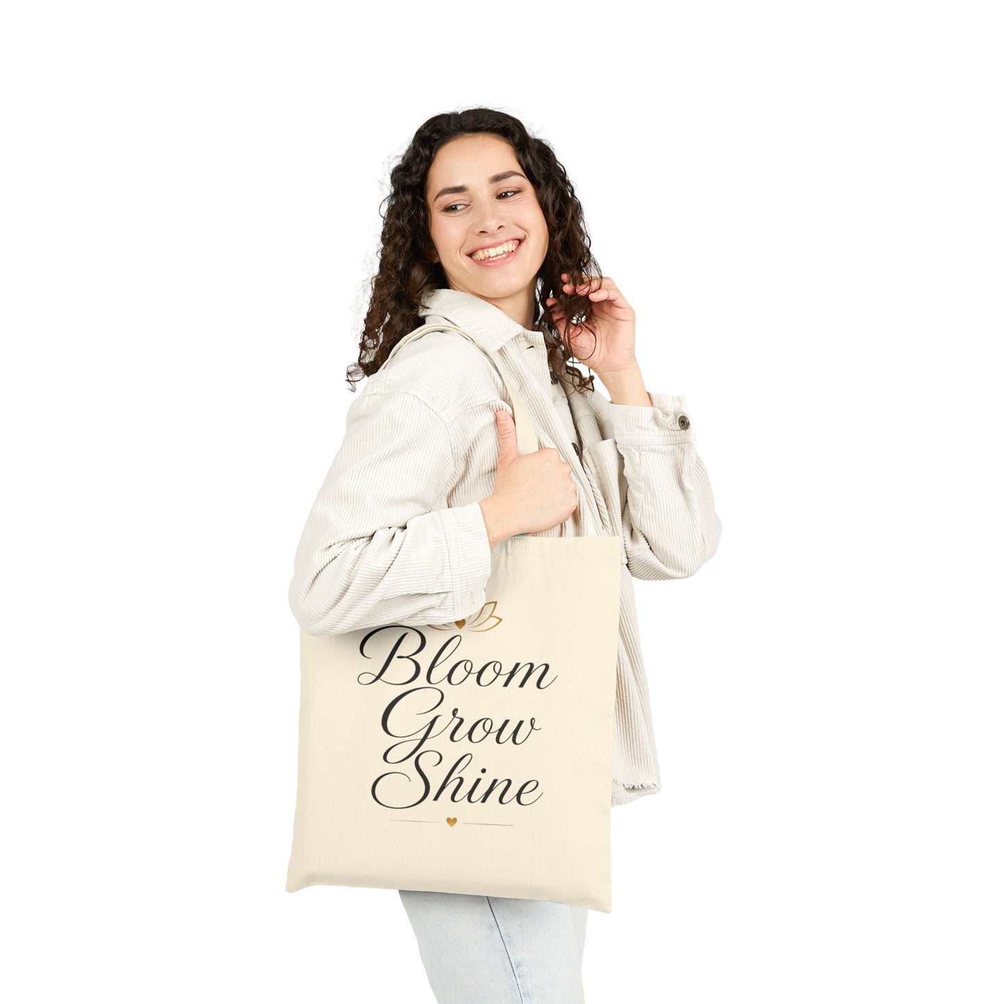 Bloom Grow Shine Canvas Tote Bag — Inspirational Cotton Tote