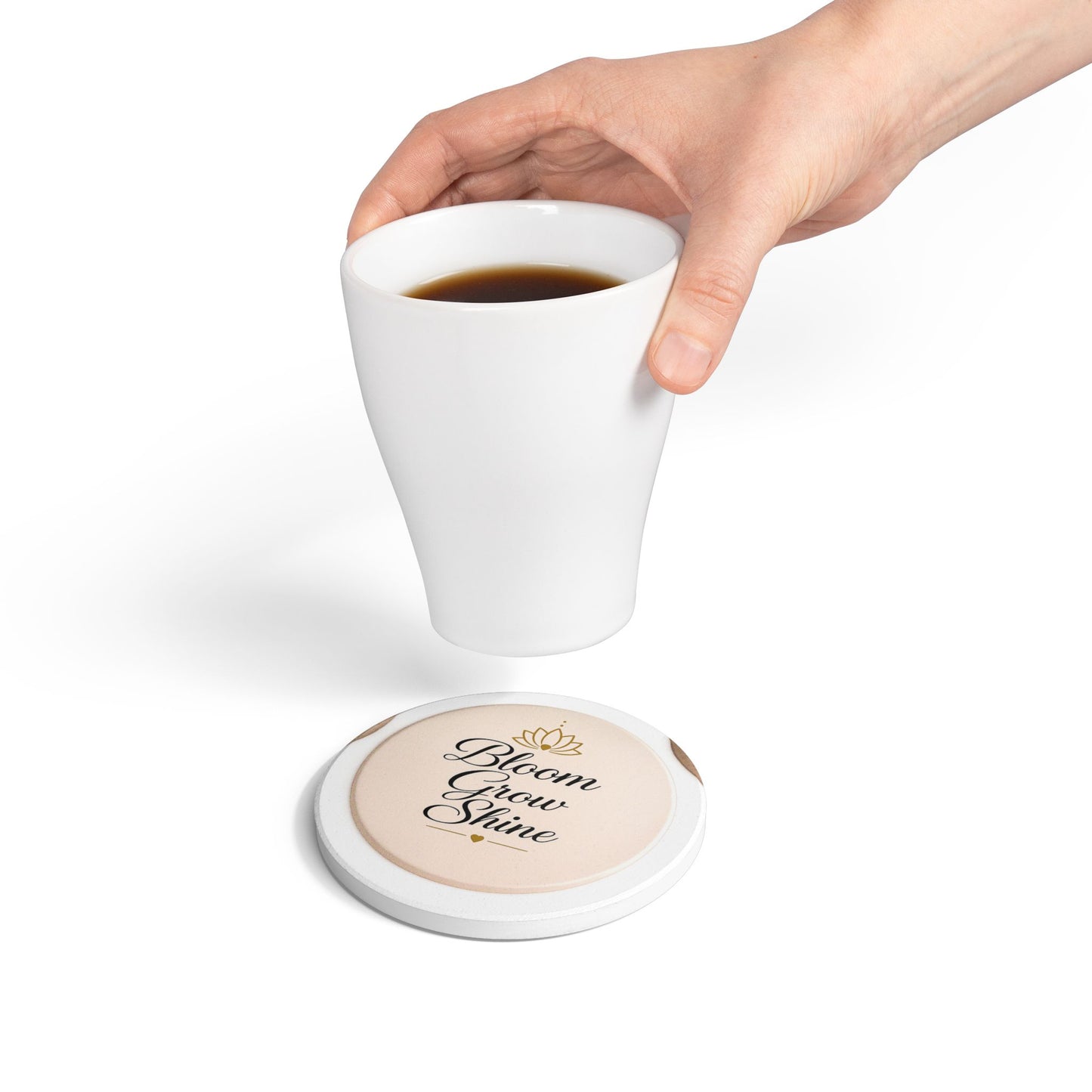 Ceramic Coaster – "Bloom Grow Shine" Inspirational Floral Coaster