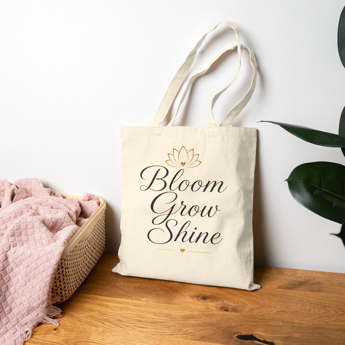 Bloom Grow Shine Canvas Tote Bag — Inspirational Cotton Tote