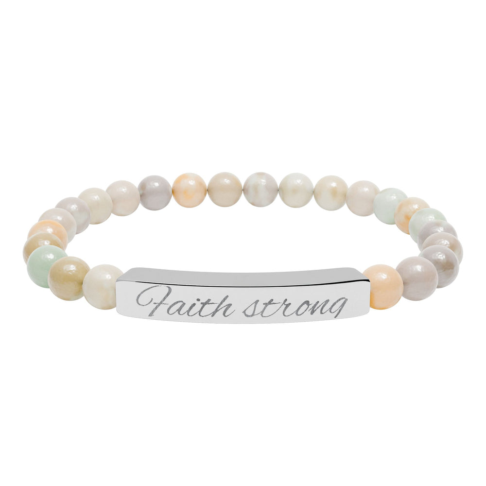 Engraved Natural Stone Stretch Bracelet — 'Become Her' Bar Beaded Bracelet