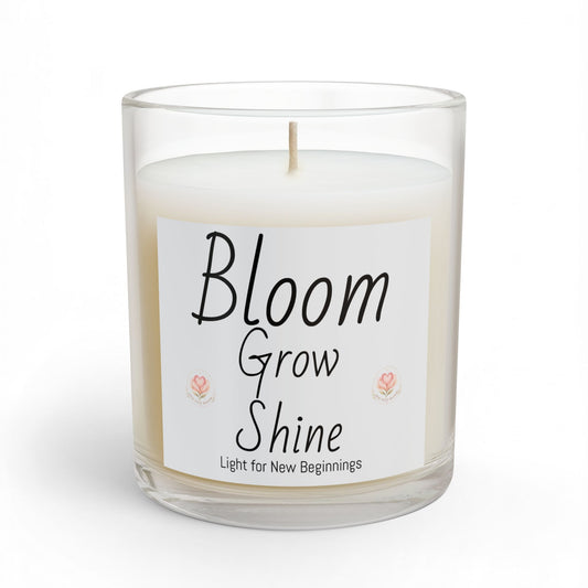 Bloom Grow Shine Glass Candle — 'Light for New Beginnings' Scented 11oz