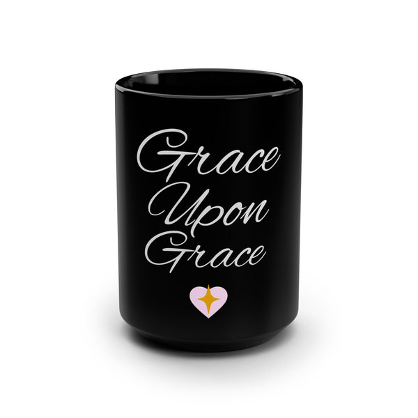 Grace Upon Grace Black 15oz Mug — Inspirational Script Coffee Cup