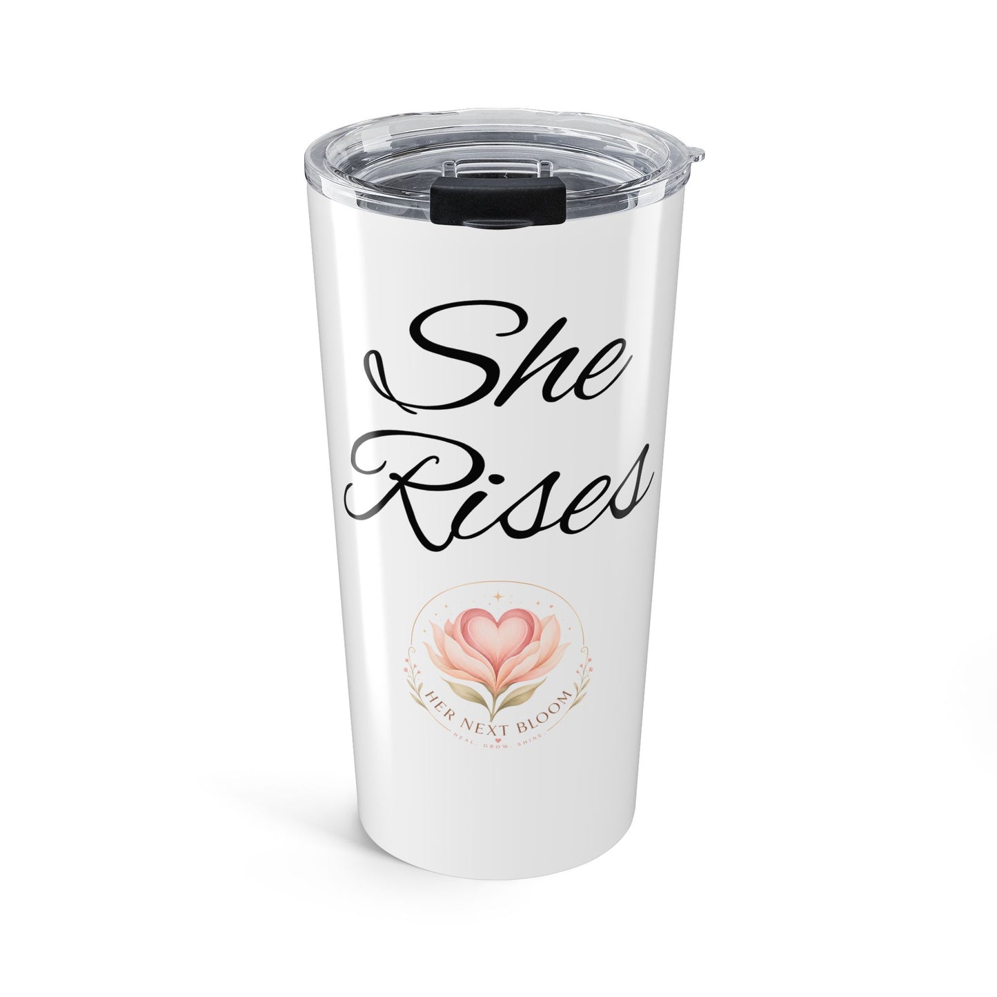 She Rises 20oz stainless steel tumbler/Inspirational travel mug for women.